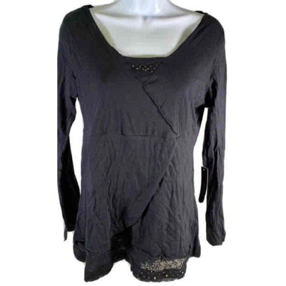 BCBGMaxAzria Black Long-Sleeve Draped Tunic Top